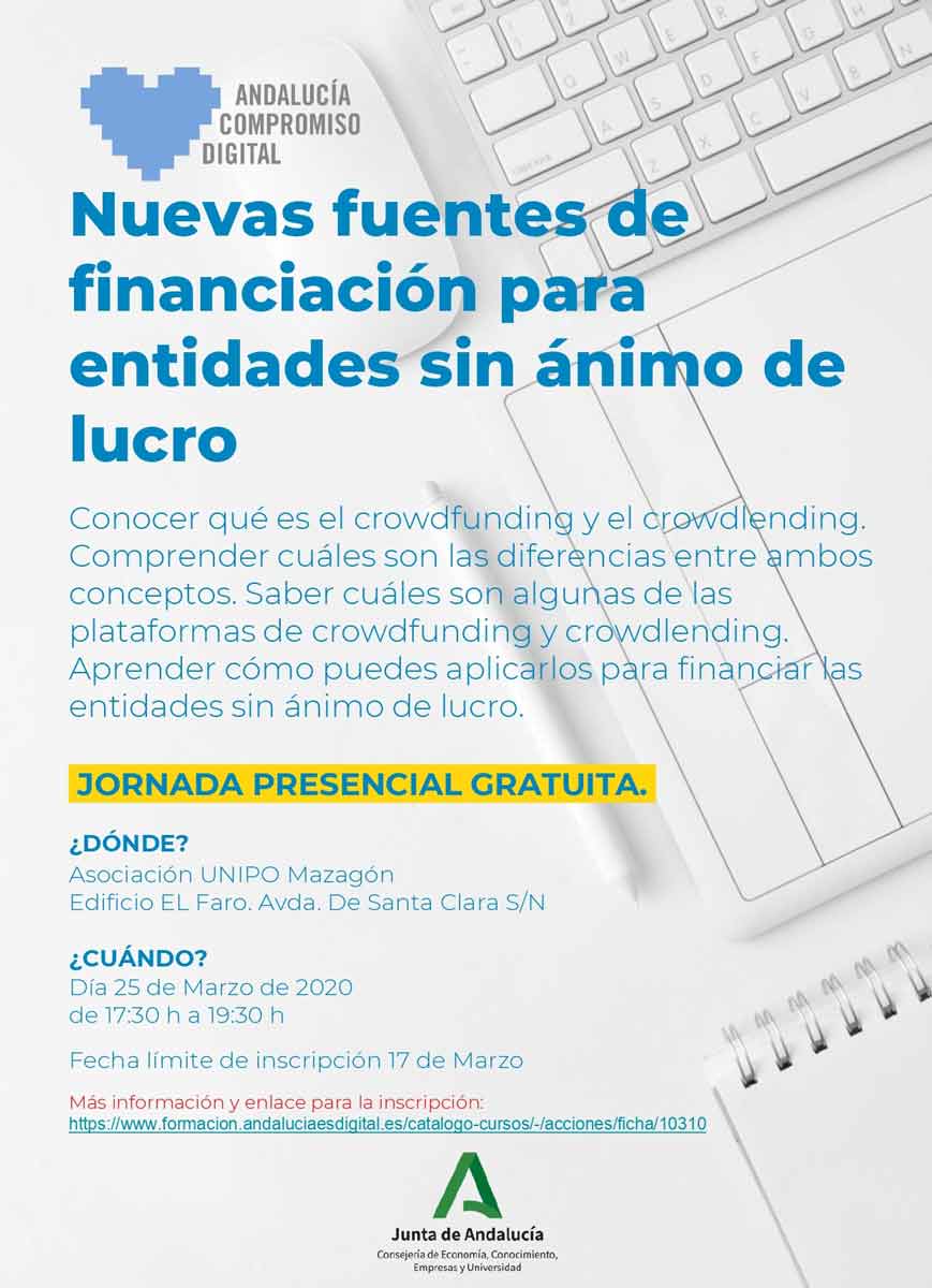 Curso gratuito sobre nuevas fuentes de financiación para entidades sin ánimo de lucro en Mazagón